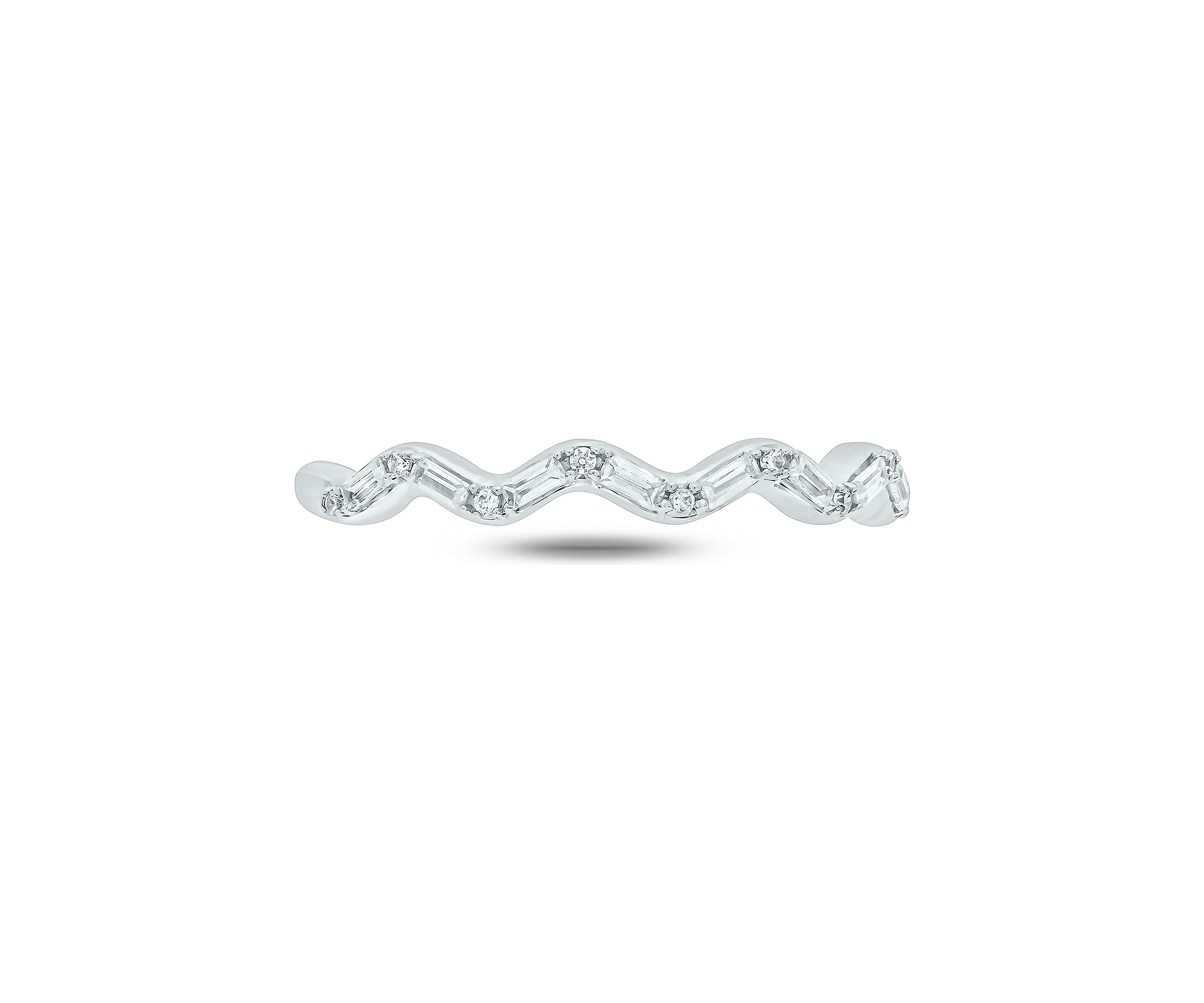 1/10 ct. t.w. Baguette Round White Diamond Wave Anniversary Band in 14K White Gold 