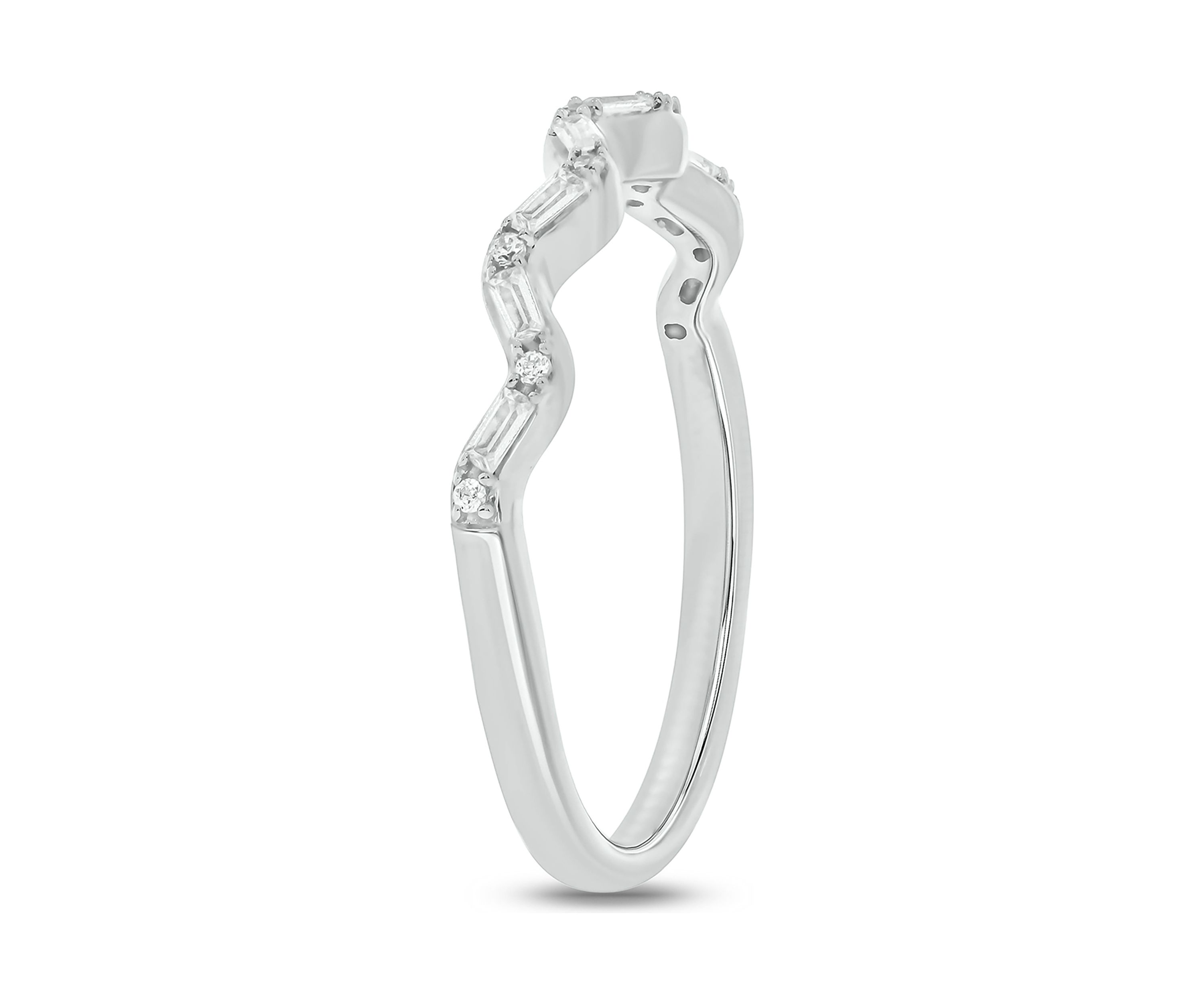 1/10 ct. t.w. Baguette Round White Diamond Wave Anniversary Band in 14K White Gold 