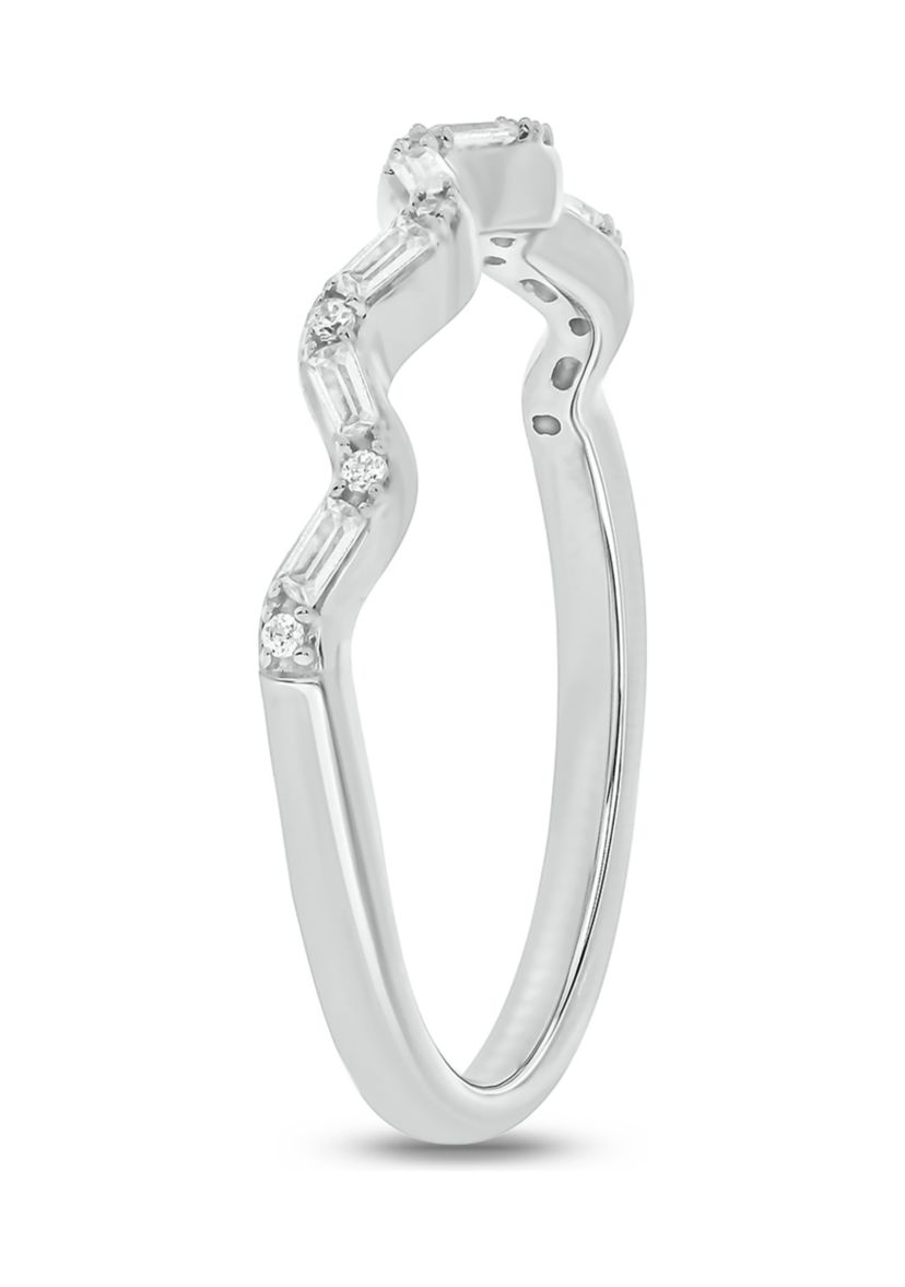1/10 ct. t.w. Baguette Round White Diamond Wave Anniversary Band in 14K White Gold 