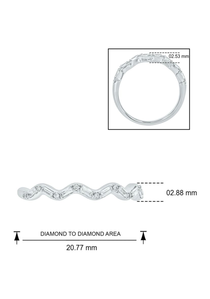 1/10 ct. t.w. Baguette Round White Diamond Wave Anniversary Band in 14K White Gold 
