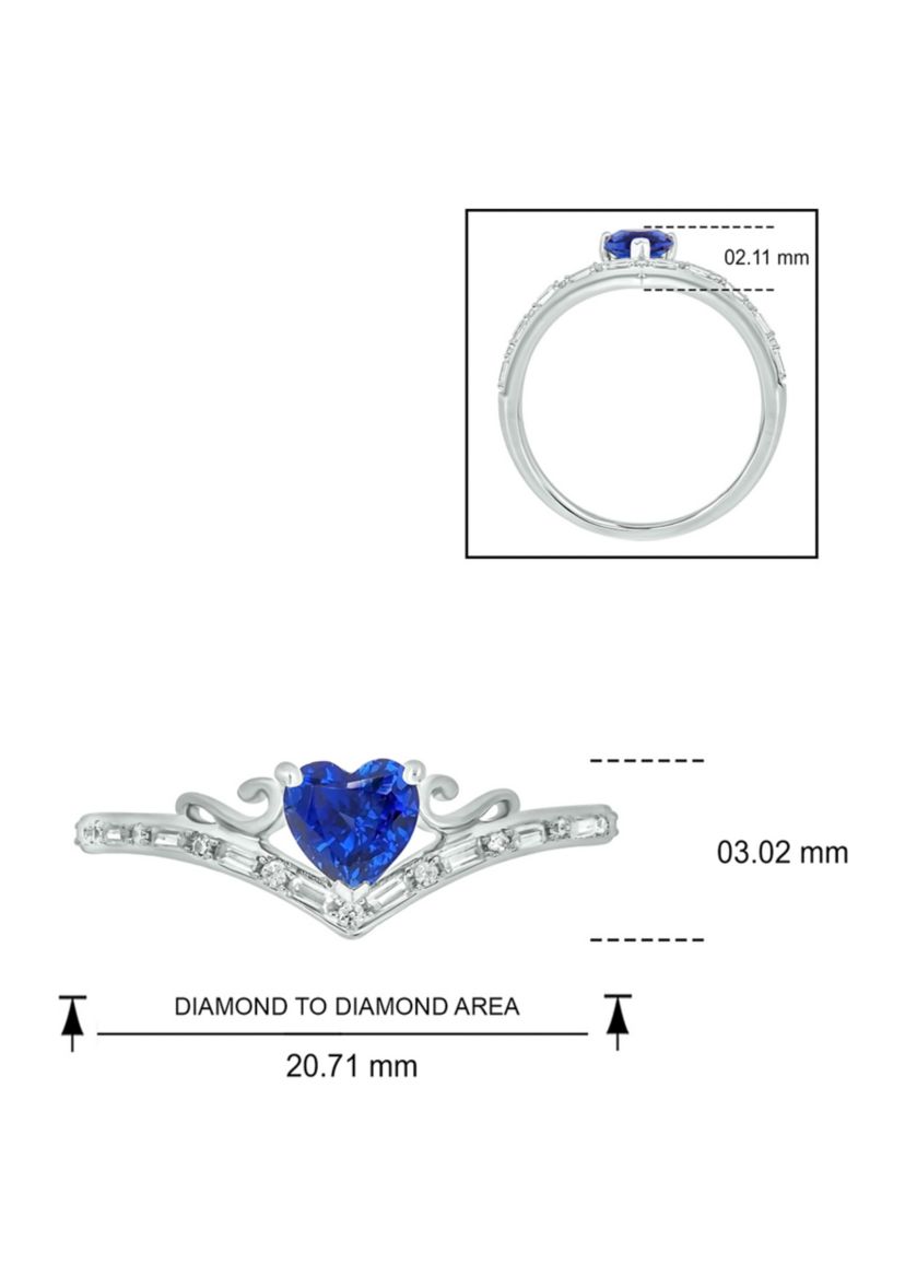 1/10 ct. t.w. Baguette Round White Diamond Synthetic Blue Sapphire Chevron V Anniversary Ring in Sterling Silver 