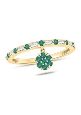 Belk & Co 1/10 Ct. T.w. Diamond And 3/8 Ct. T.w. Natural Emerald Color Stone Charm Ring In 14K Yellow Gold