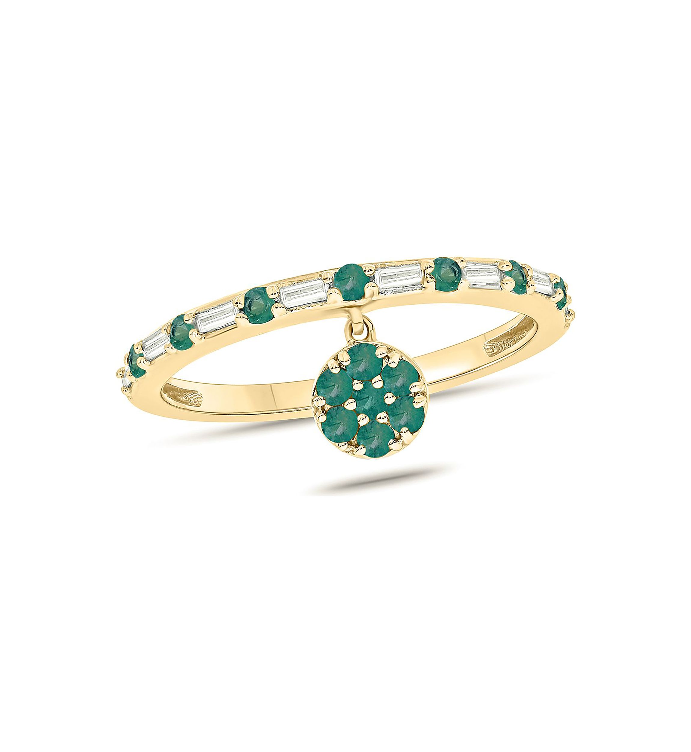 1/10 ct. t.w. Diamond and 3/8 ct. t.w. Natural Emerald Color stone Charm Ring In 14K Yellow Gold