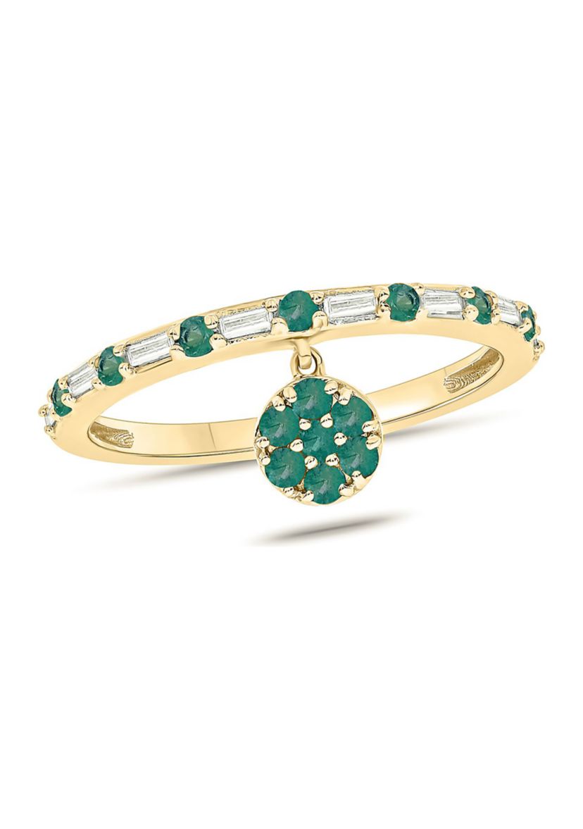 1/10 ct. t.w. Diamond and 3/8 ct. t.w. Natural Emerald Color stone Charm Ring In 14K Yellow Gold
