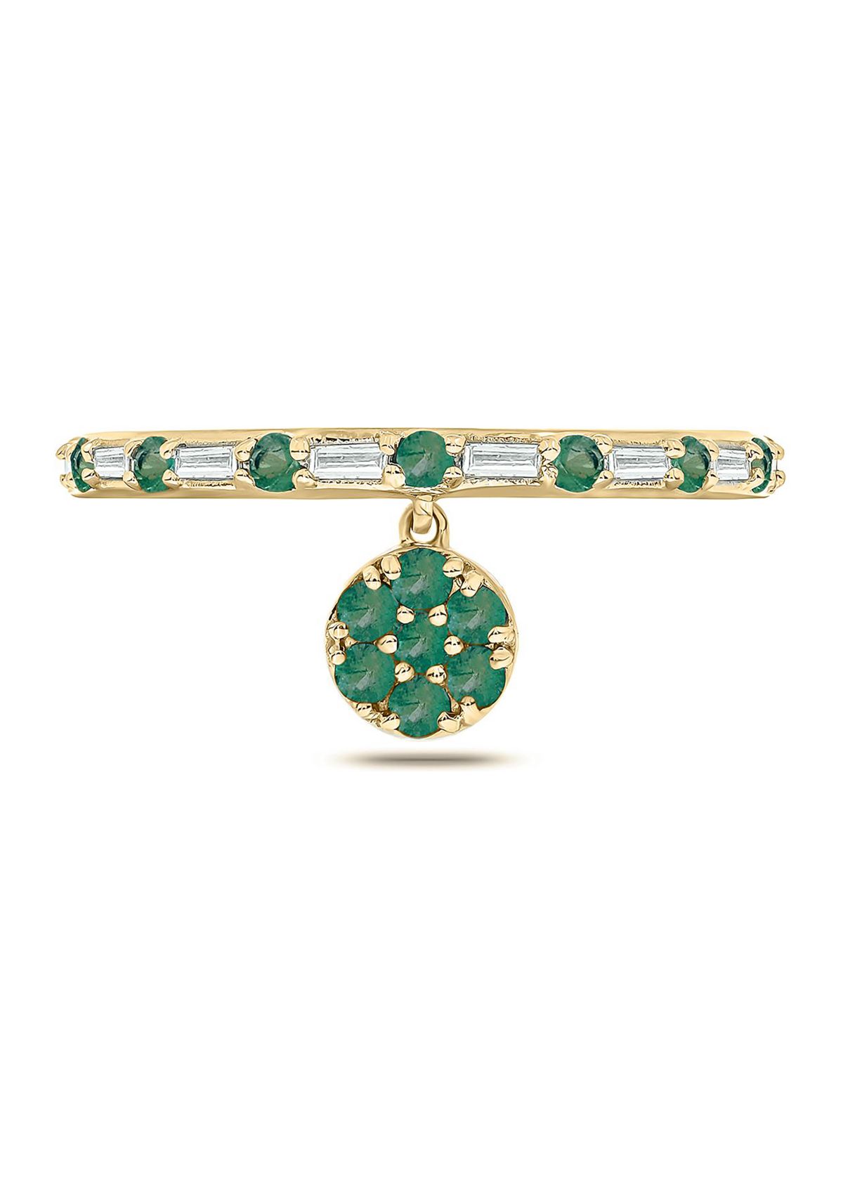 1/10 ct. t.w. Diamond and 3/8 ct. t.w. Natural Emerald Color stone Charm Ring In 14K Yellow Gold