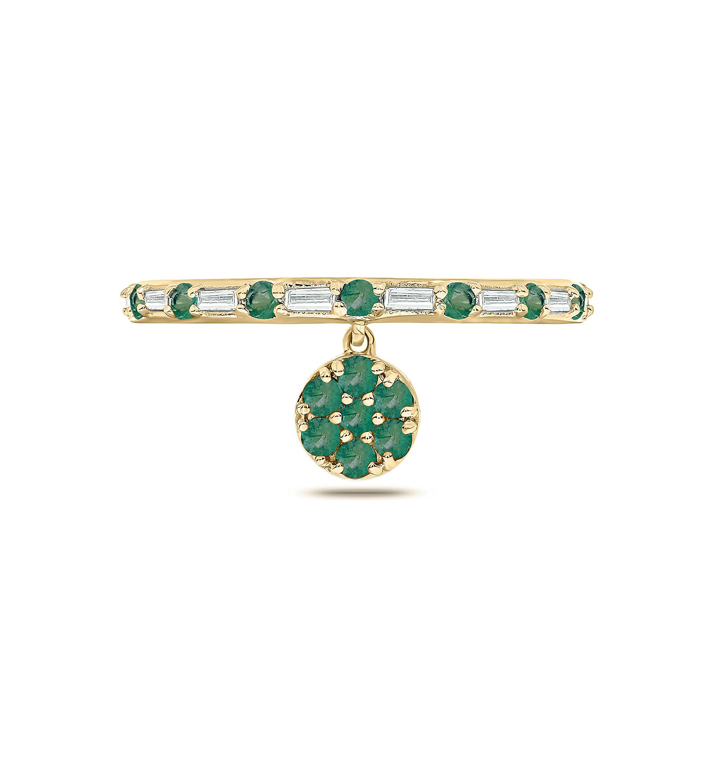 1/10 ct. t.w. Diamond and 3/8 ct. t.w. Natural Emerald Color stone Charm Ring In 14K Yellow Gold