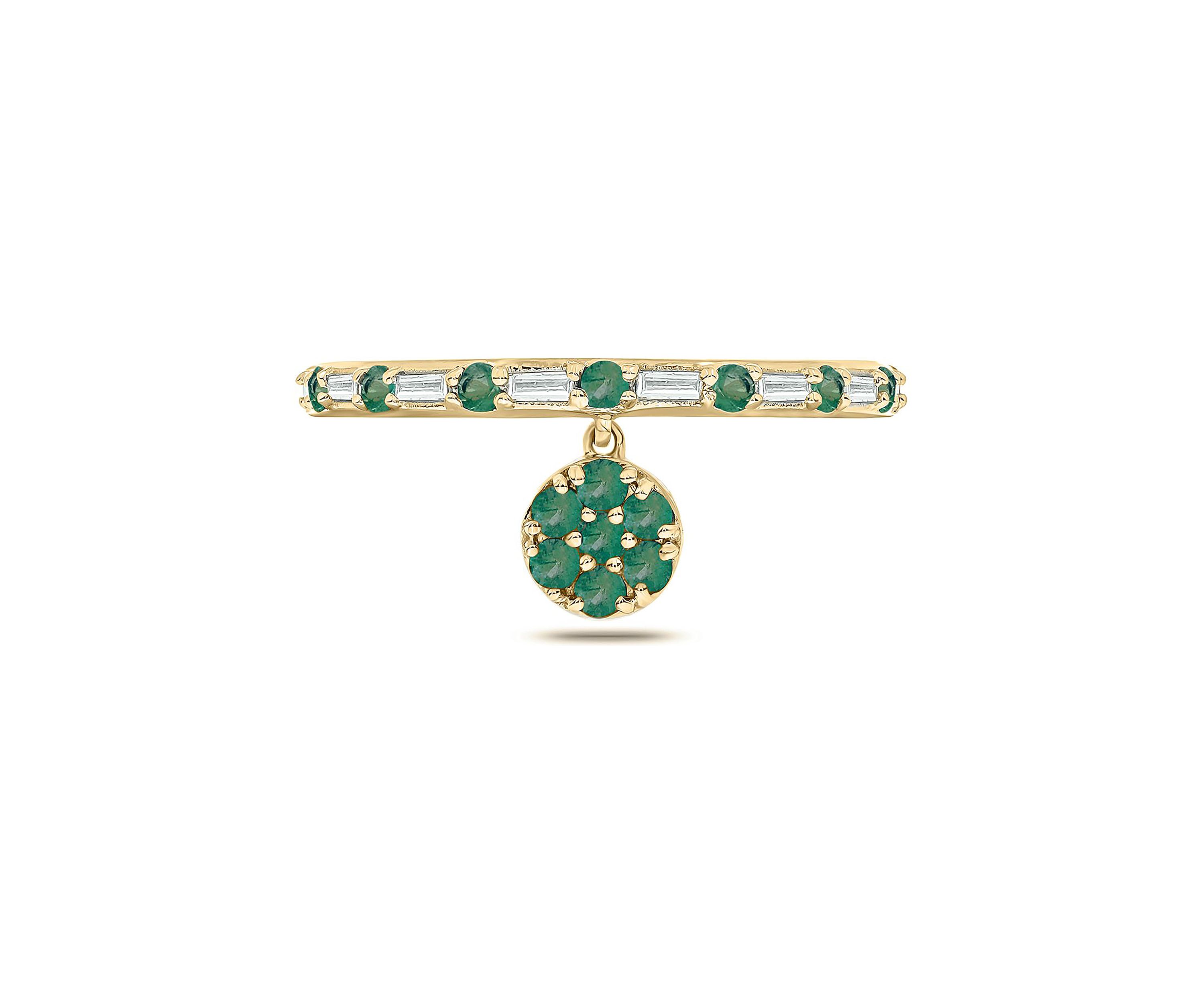 1/10 ct. t.w. Diamond and 3/8 ct. t.w. Natural Emerald Color stone Charm Ring In 14K Yellow Gold