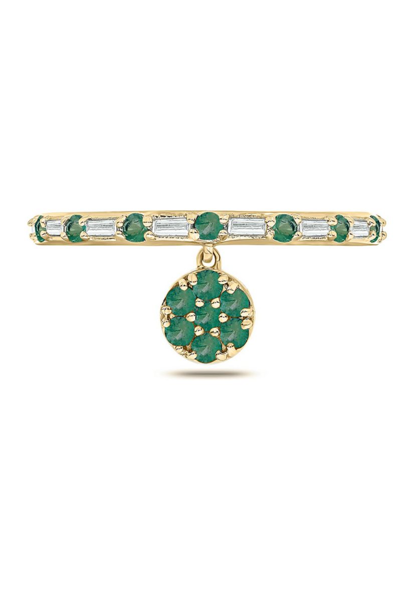 1/10 ct. t.w. Diamond and 3/8 ct. t.w. Natural Emerald Color stone Charm Ring In 14K Yellow Gold