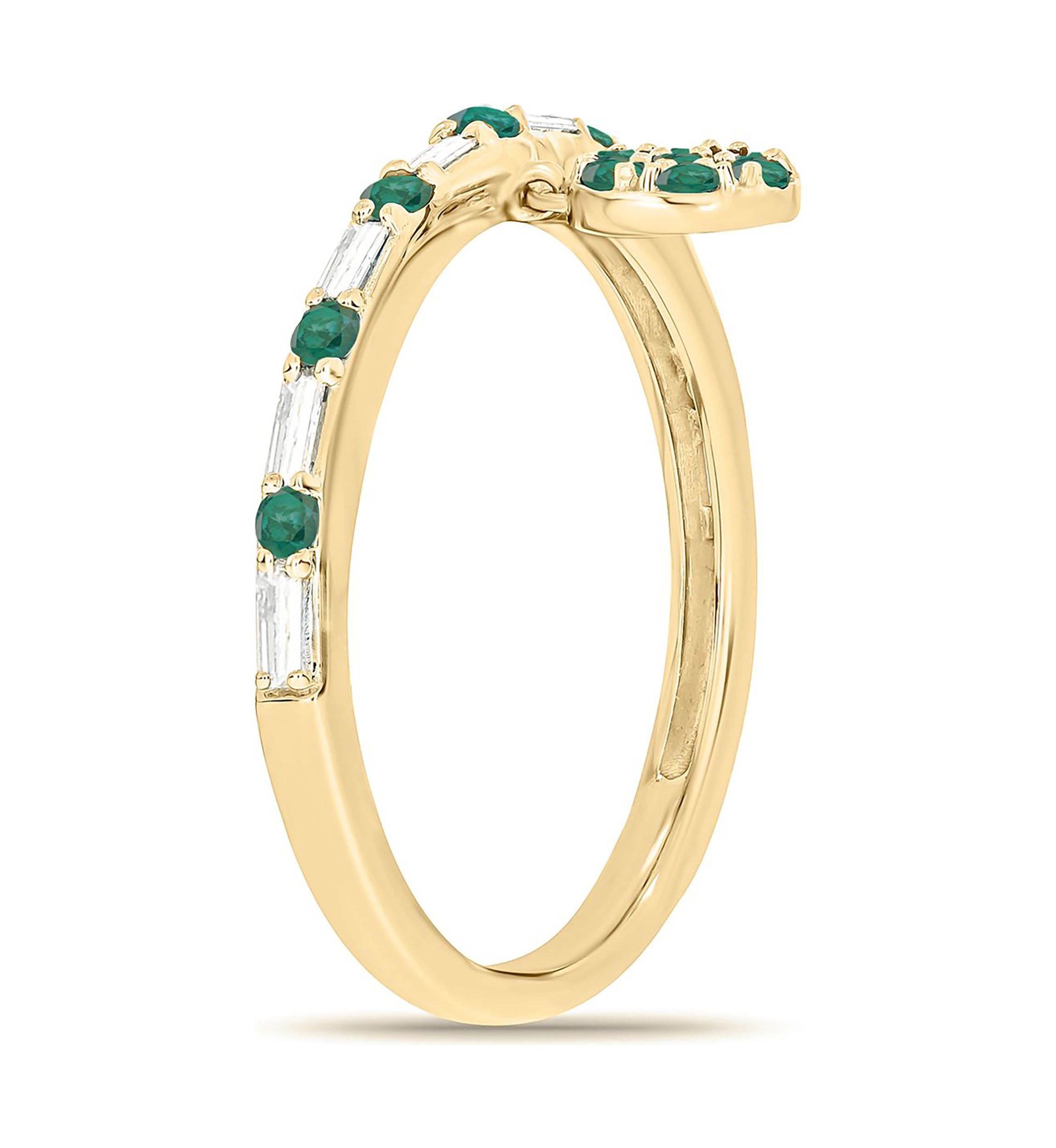 1/10 ct. t.w. Diamond and 3/8 ct. t.w. Natural Emerald Color stone Charm Ring In 14K Yellow Gold