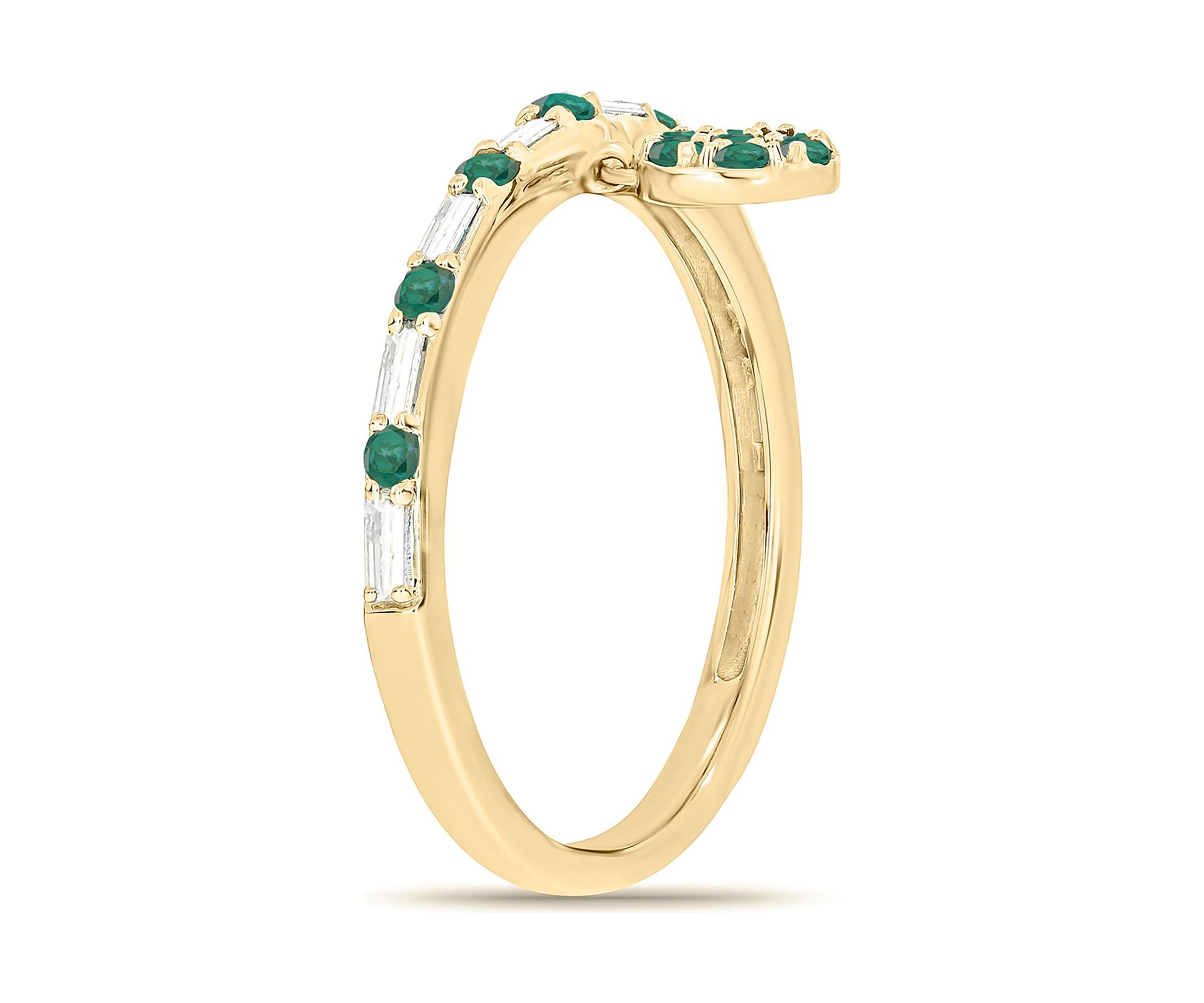 1/10 ct. t.w. Diamond and 3/8 ct. t.w. Natural Emerald Color stone Charm Ring In 14K Yellow Gold