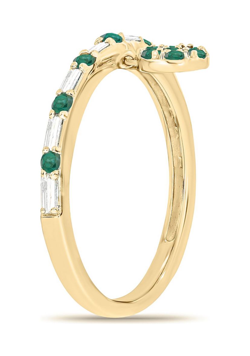 1/10 ct. t.w. Diamond and 3/8 ct. t.w. Natural Emerald Color stone Charm Ring In 14K Yellow Gold