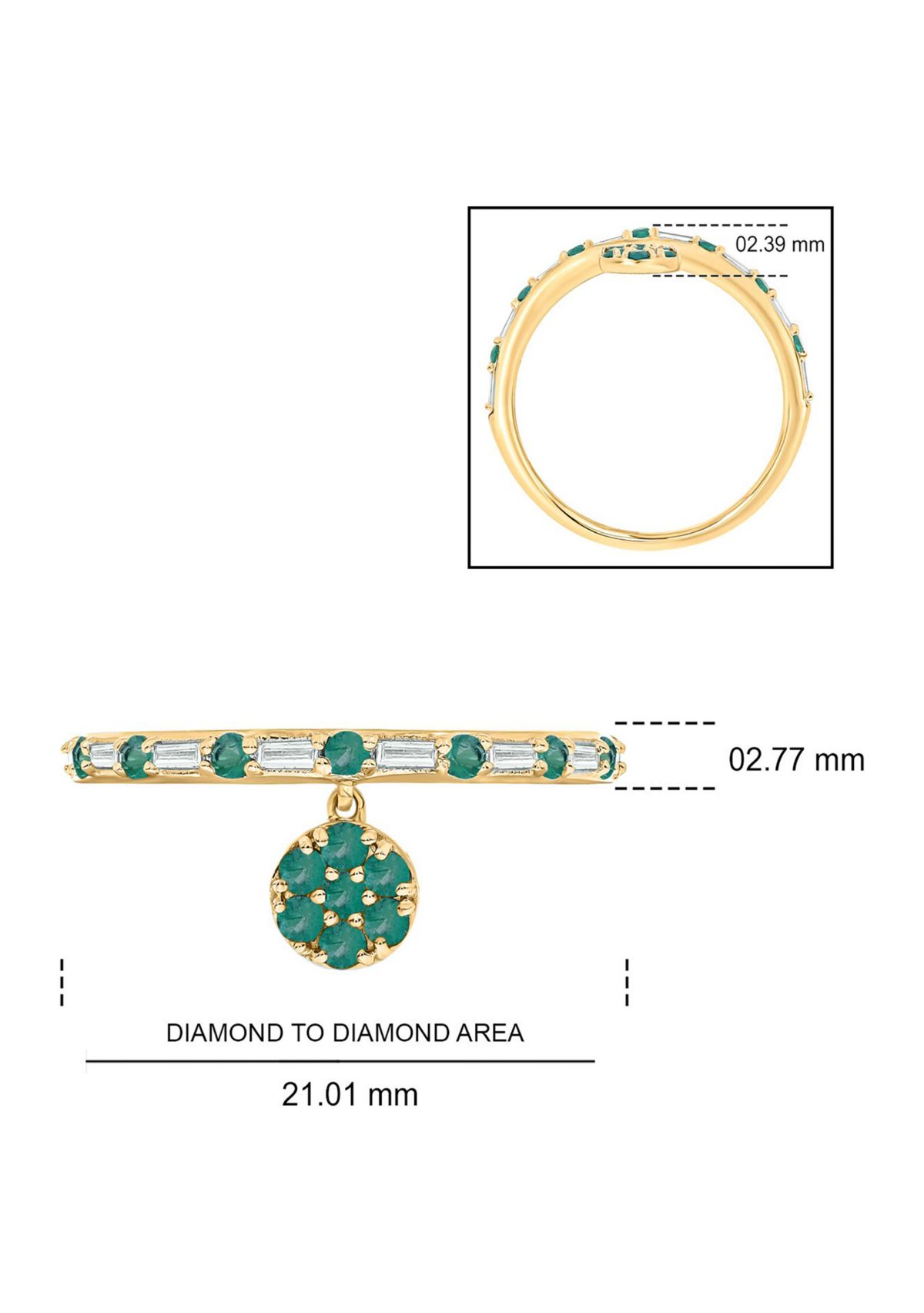 1/10 ct. t.w. Diamond and 3/8 ct. t.w. Natural Emerald Color stone Charm Ring In 14K Yellow Gold