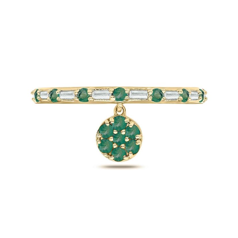1/10 ct. t.w. Diamond and 3/8 ct. t.w. Natural Emerald Color stone Charm Ring In 14K Yellow Gold