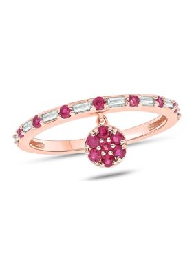 Belk & Co 1/10 Ct. T.w. Diamond And 3/8 Ct. T.w. Natural Ruby Color Stone Charm Ring In 14K Rose Gold