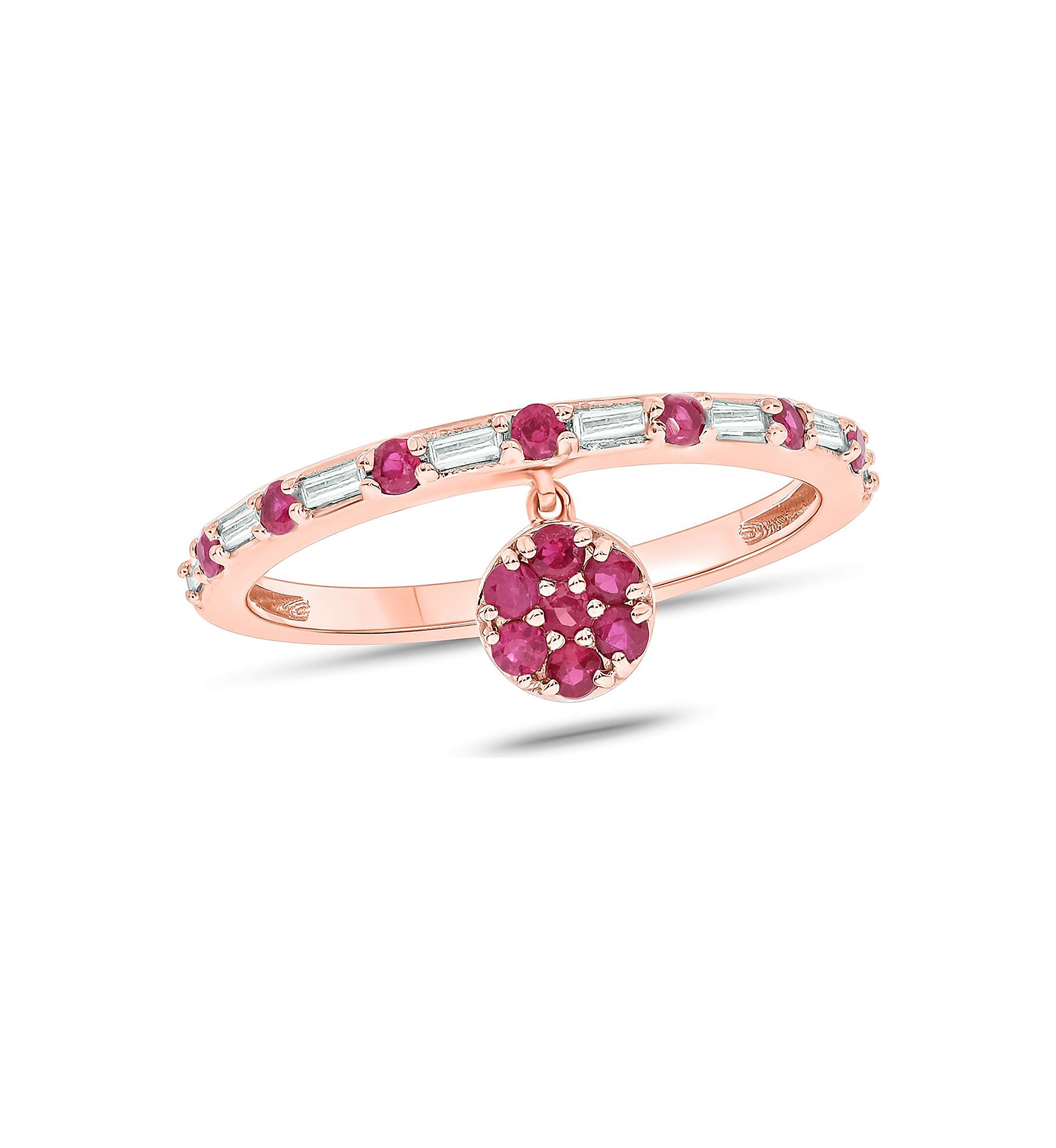 1/10 ct. t.w. Diamond and 3/8 ct. t.w. Natural Ruby Color stone Charm Ring In 14K Rose Gold