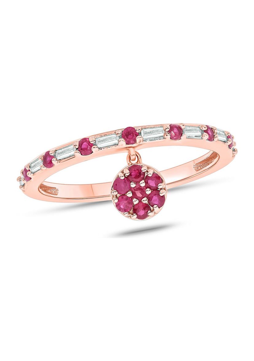 1/10 ct. t.w. Diamond and 3/8 ct. t.w. Natural Ruby Color stone Charm Ring In 14K Rose Gold