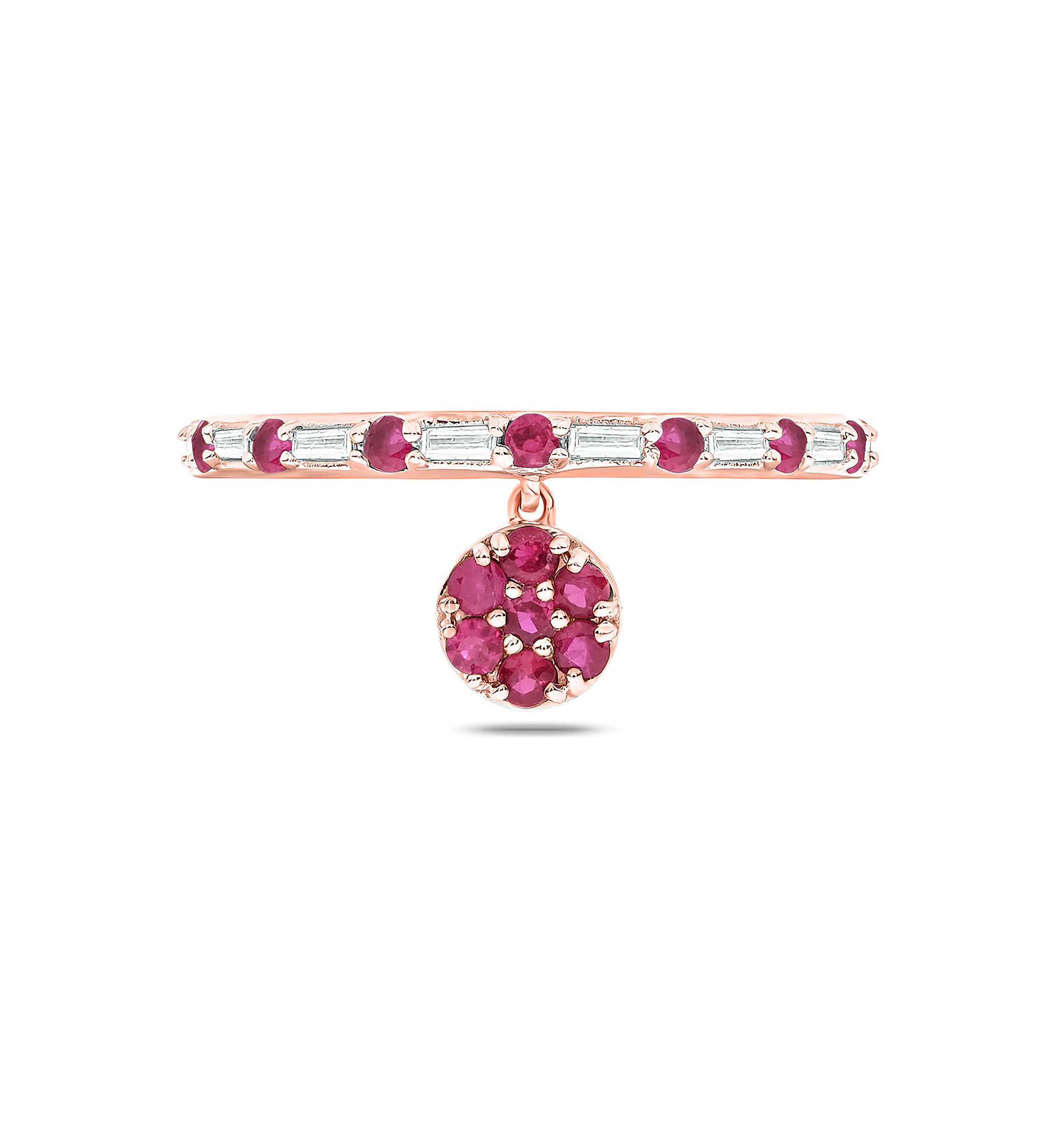 1/10 ct. t.w. Diamond and 3/8 ct. t.w. Natural Ruby Color stone Charm Ring In 14K Rose Gold