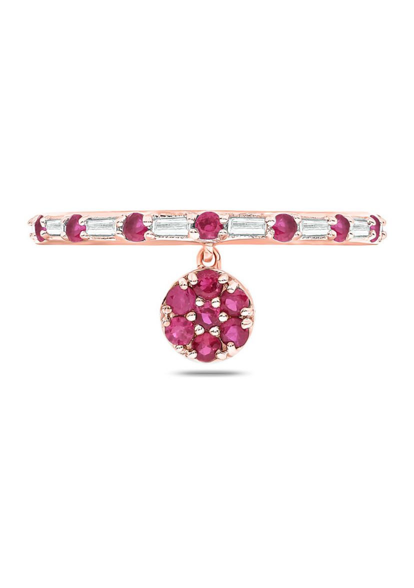 1/10 ct. t.w. Diamond and 3/8 ct. t.w. Natural Ruby Color stone Charm Ring In 14K Rose Gold