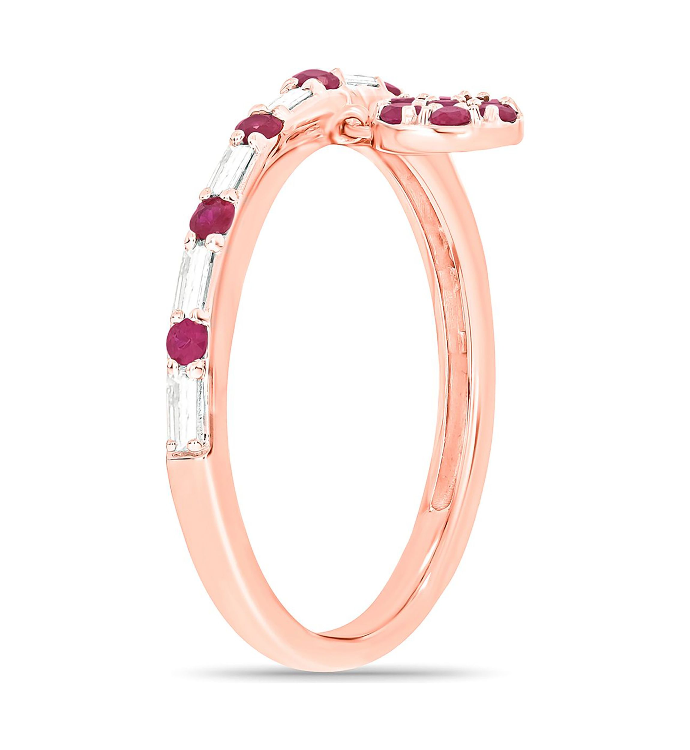 1/10 ct. t.w. Diamond and 3/8 ct. t.w. Natural Ruby Color stone Charm Ring In 14K Rose Gold