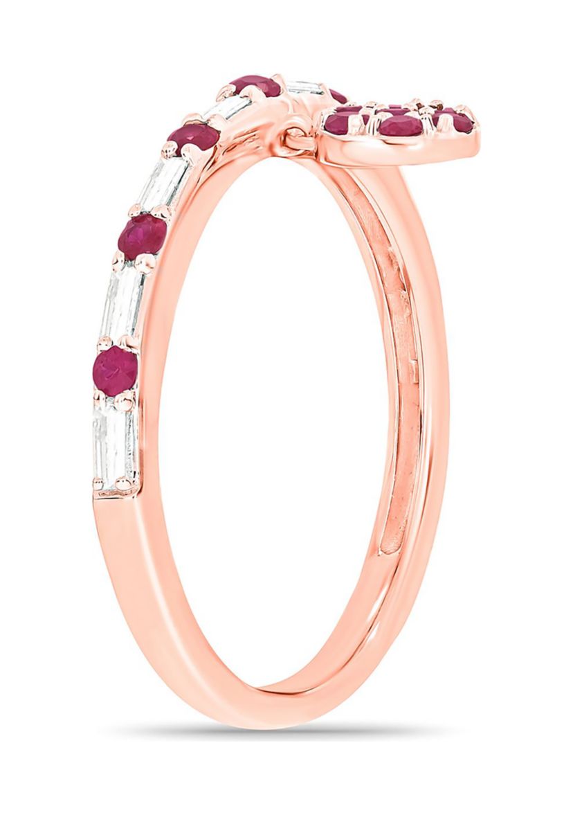 1/10 ct. t.w. Diamond and 3/8 ct. t.w. Natural Ruby Color stone Charm Ring In 14K Rose Gold