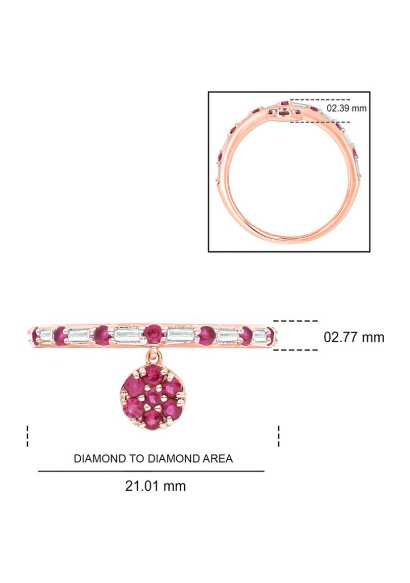 1/10 ct. t.w. Diamond and 3/8 ct. t.w. Natural Ruby Color stone Charm Ring In 14K Rose Gold