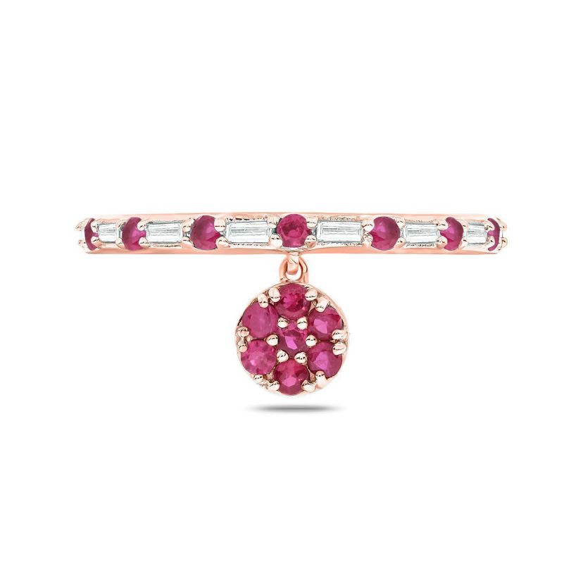 1/10 ct. t.w. Diamond and 3/8 ct. t.w. Natural Ruby Color stone Charm Ring In 14K Rose Gold