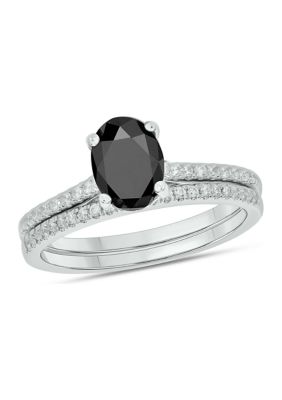 Belk & Co 1/4 Ct. T.w. Diamond And 1.75 Ct. T.w. Natural Oval Black Sapphire Bridal Ring In 10K White Gold