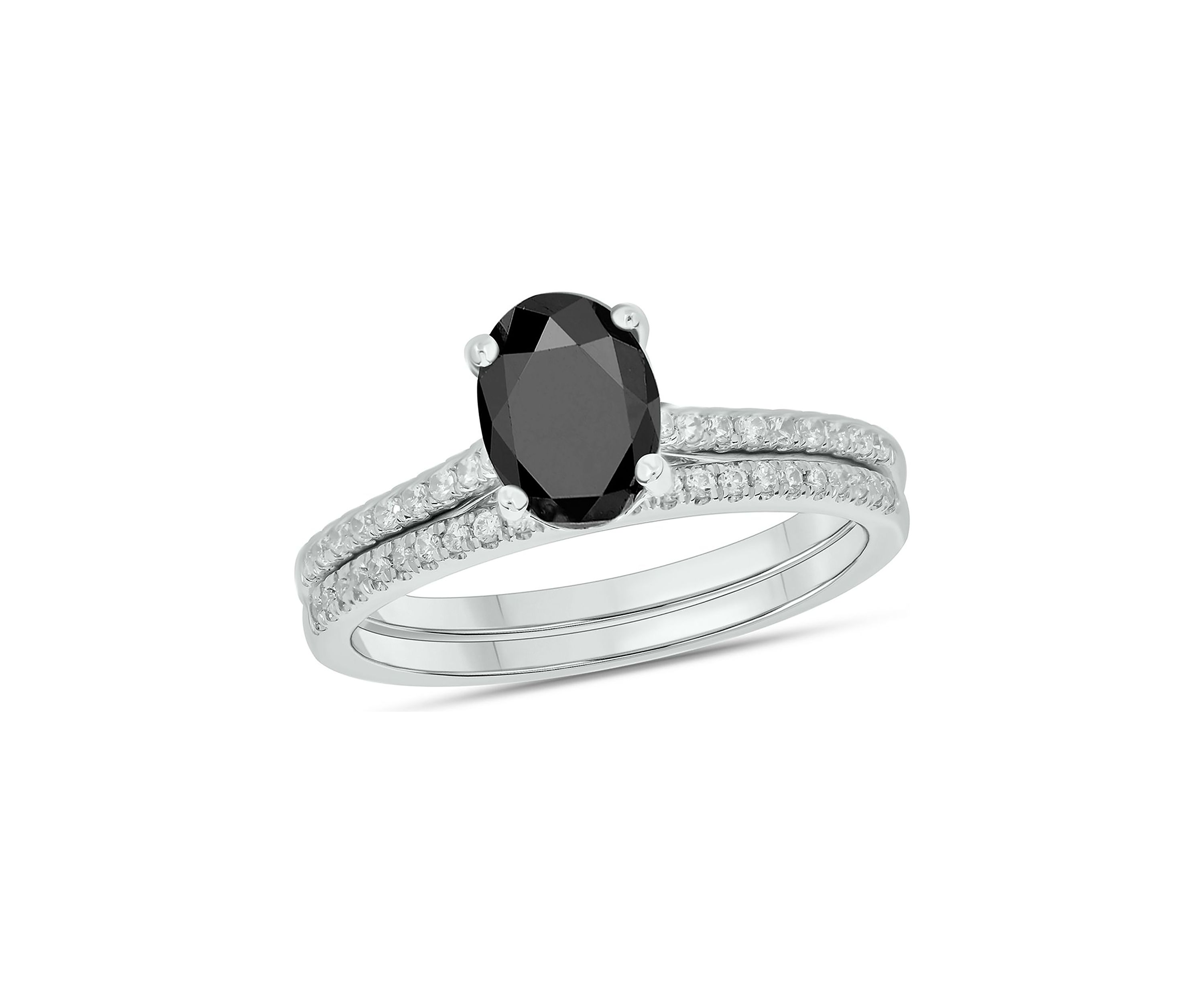 1/4 ct. t.w. Diamond and 1.75 ct. t.w. Natural Oval Black Sapphire Bridal Ring In 10K White Gold
