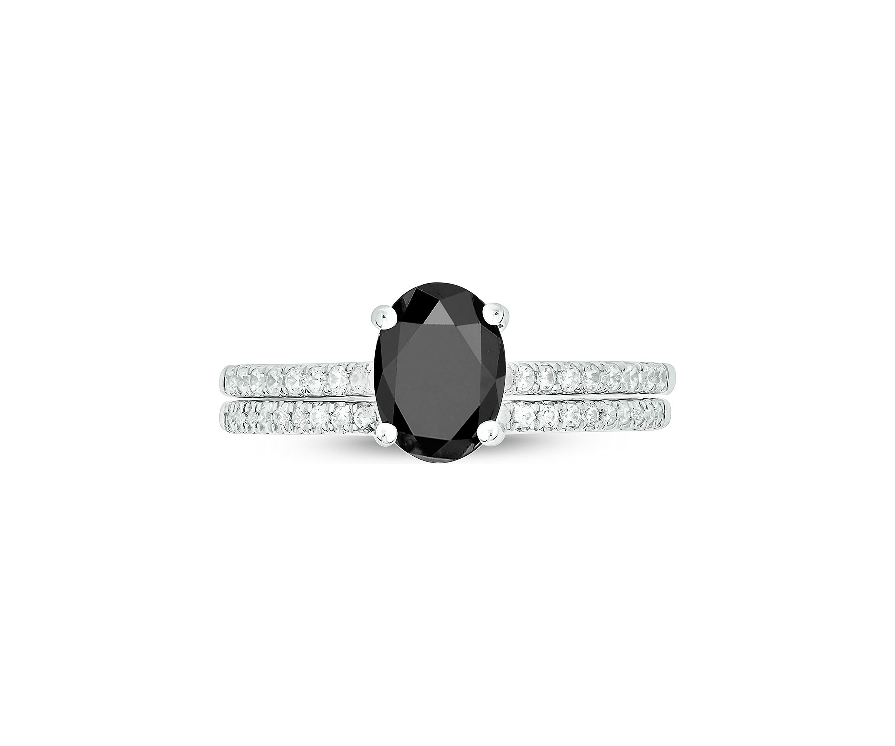 1/4 ct. t.w. Diamond and 1.75 ct. t.w. Natural Oval Black Sapphire Bridal Ring In 10K White Gold