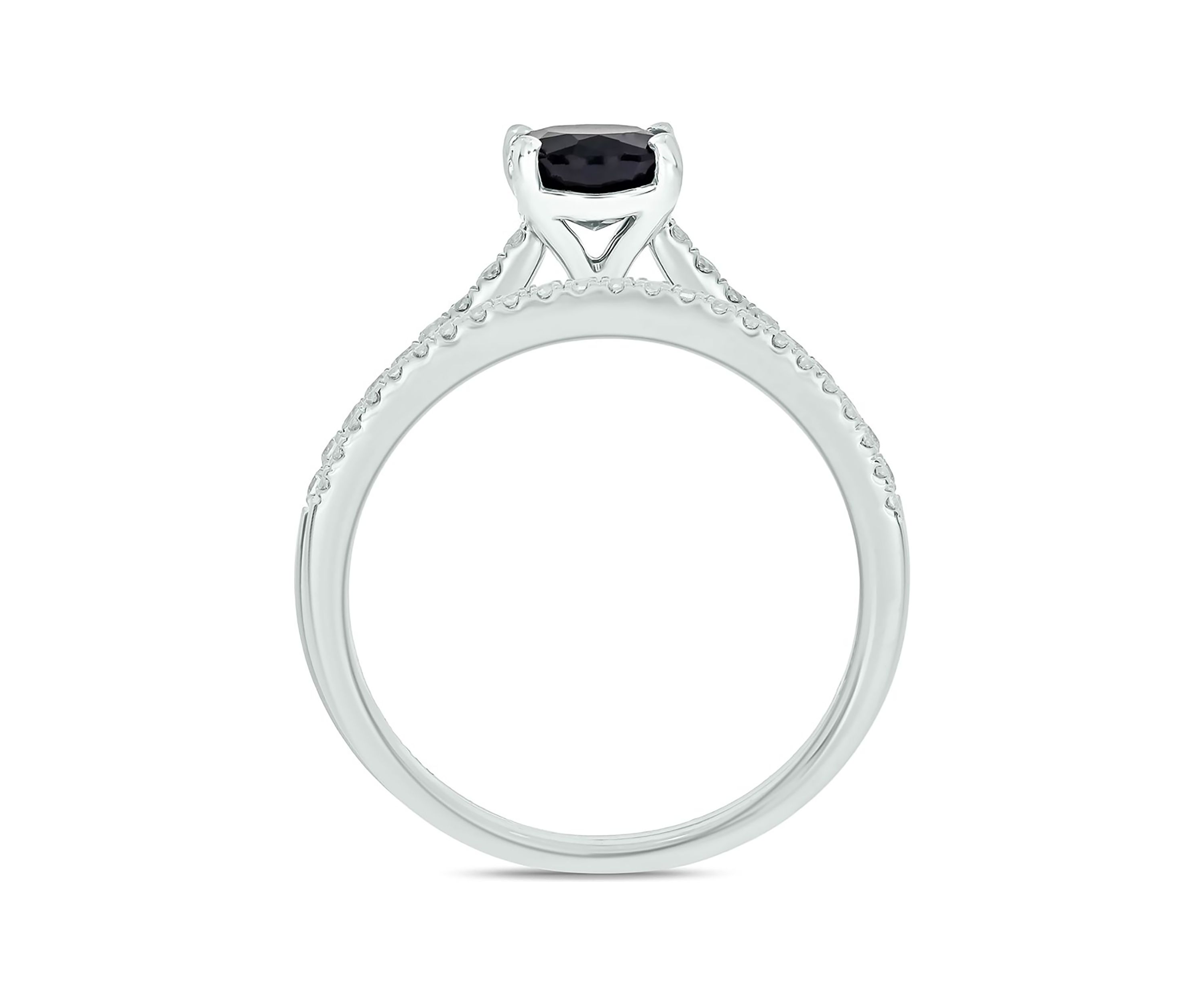 1/4 ct. t.w. Diamond and 1.75 ct. t.w. Natural Oval Black Sapphire Bridal Ring In 10K White Gold