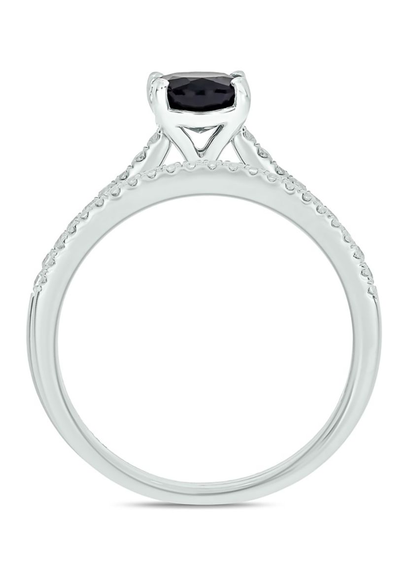 1/4 ct. t.w. Diamond and 1.75 ct. t.w. Natural Oval Black Sapphire Bridal Ring In 10K White Gold