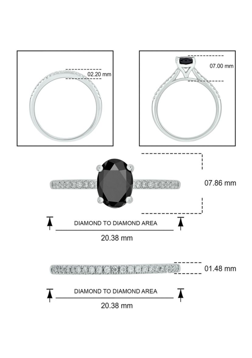 1/4 ct. t.w. Diamond and 1.75 ct. t.w. Natural Oval Black Sapphire Bridal Ring In 10K White Gold
