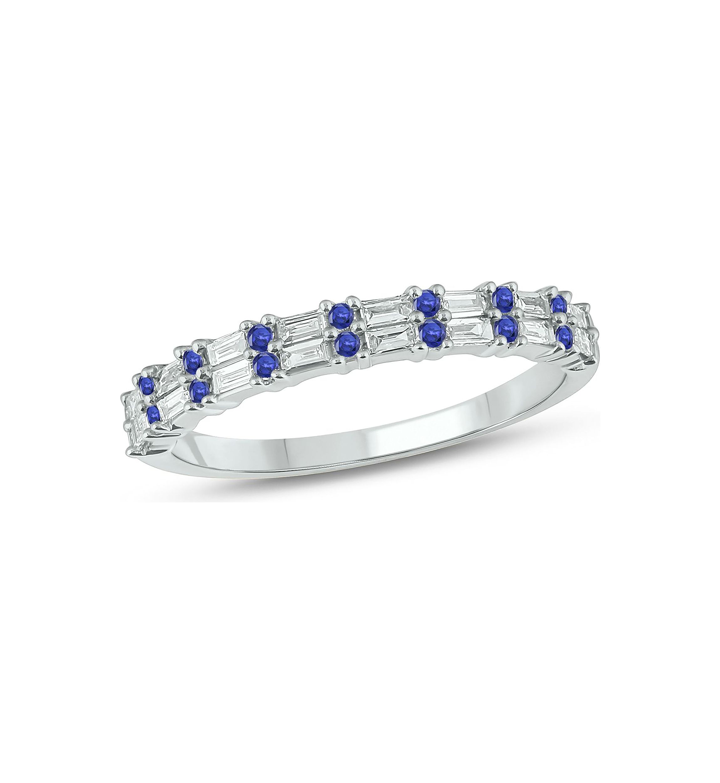 1/3 ct. t.w. Diamond & Blue Sapphire Anniversary Band in 14K White Gold