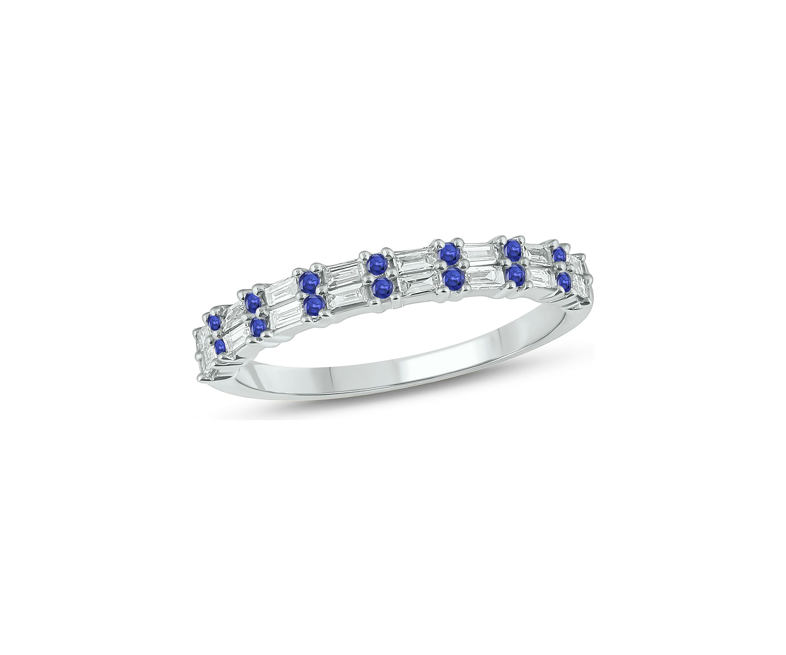 1/3 ct. t.w. Diamond & Blue Sapphire Anniversary Band in 14K White Gold