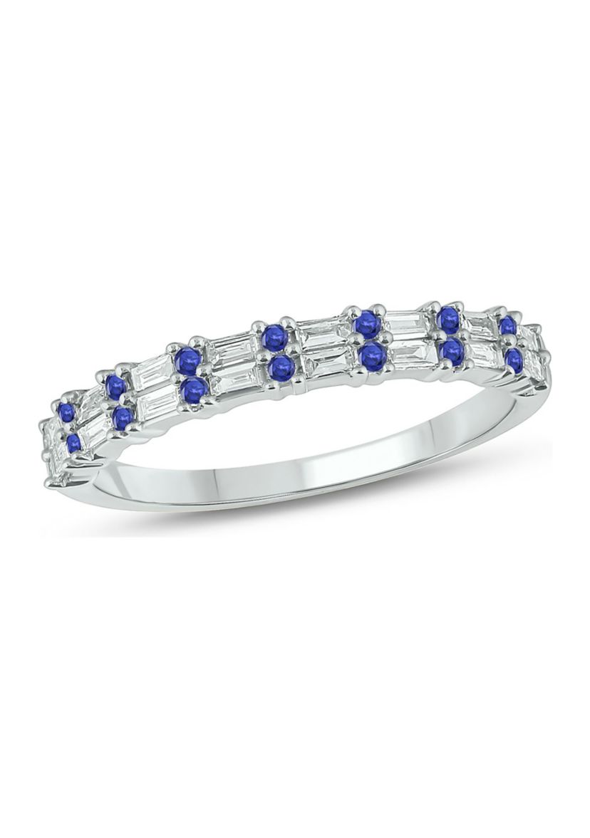 1/3 ct. t.w. Diamond & Blue Sapphire Anniversary Band in 14K White Gold