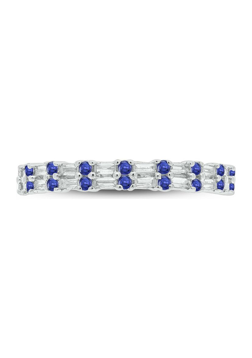 1/3 ct. t.w. Diamond & Blue Sapphire Anniversary Band in 14K White Gold