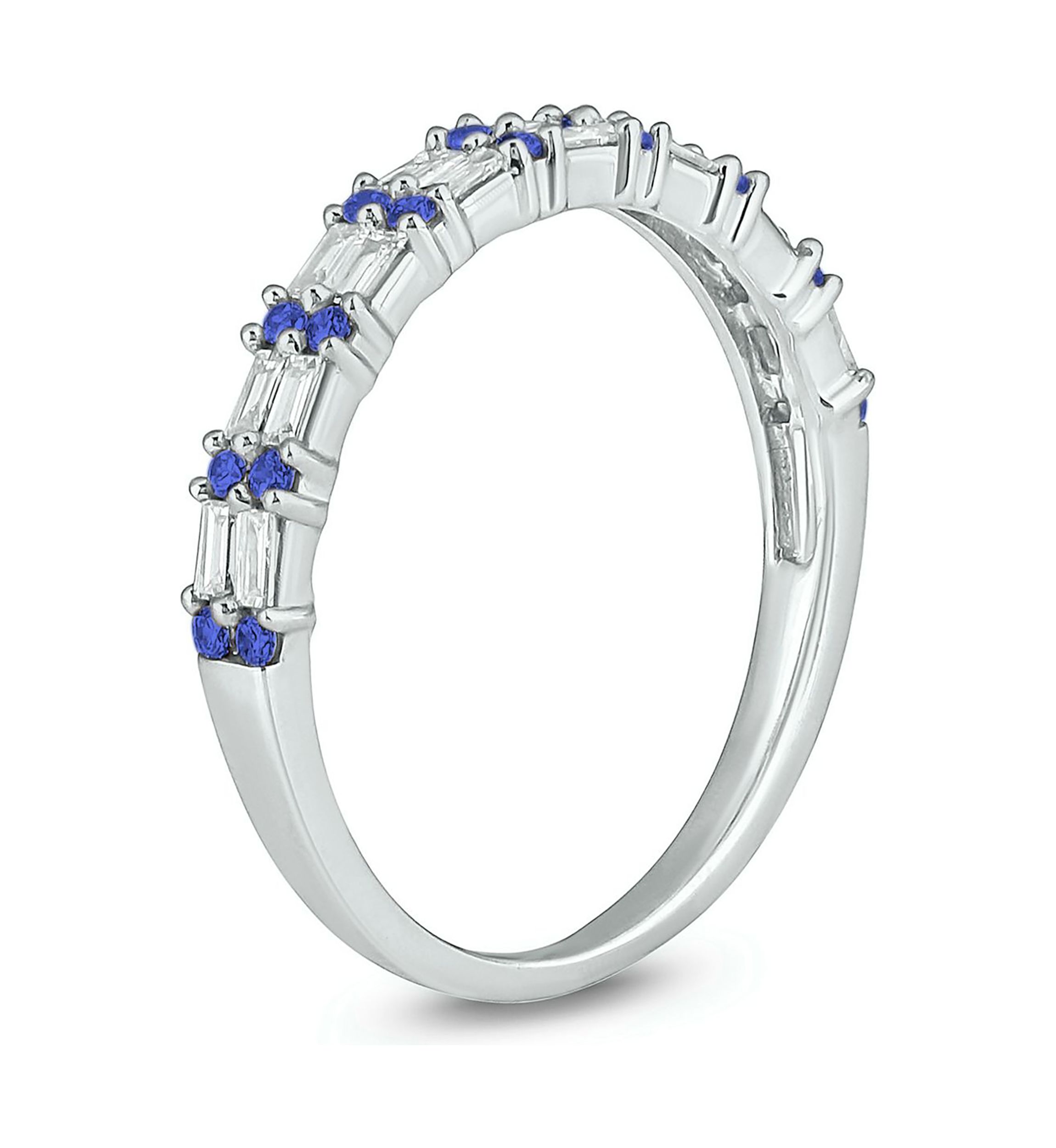 1/3 ct. t.w. Diamond & Blue Sapphire Anniversary Band in 14K White Gold