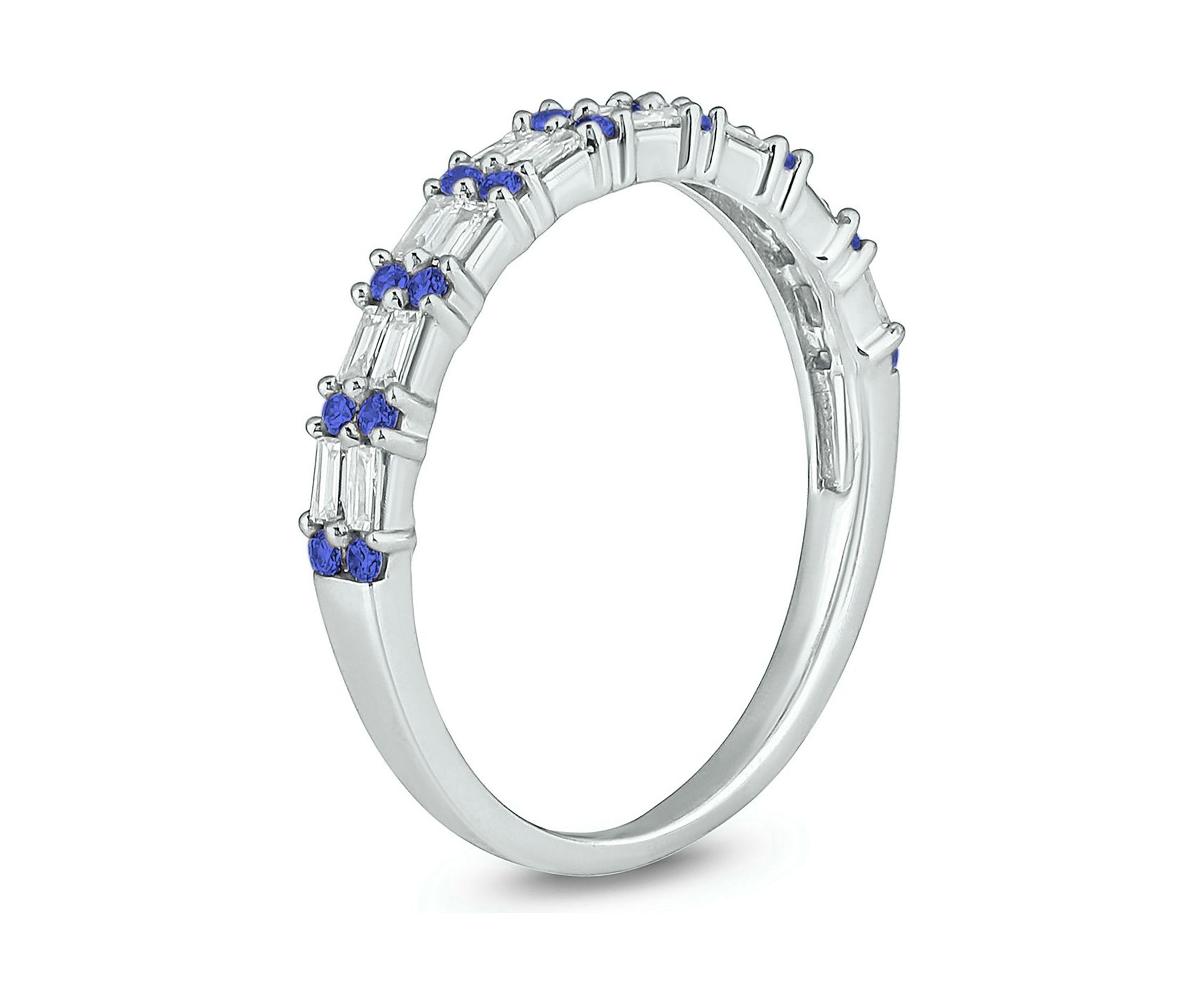 1/3 ct. t.w. Diamond & Blue Sapphire Anniversary Band in 14K White Gold