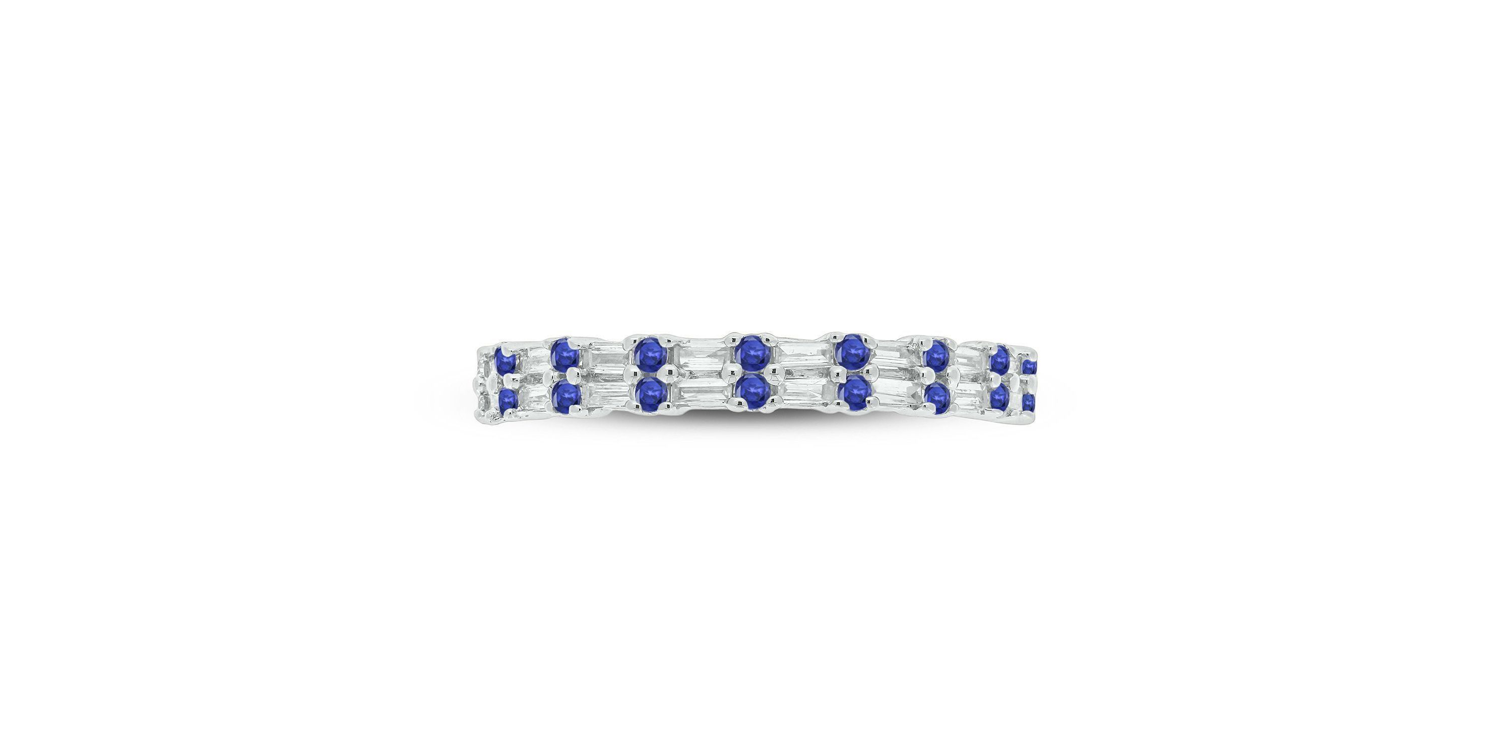 1/3 ct. t.w. Diamond & Blue Sapphire Anniversary Band in 14K White Gold