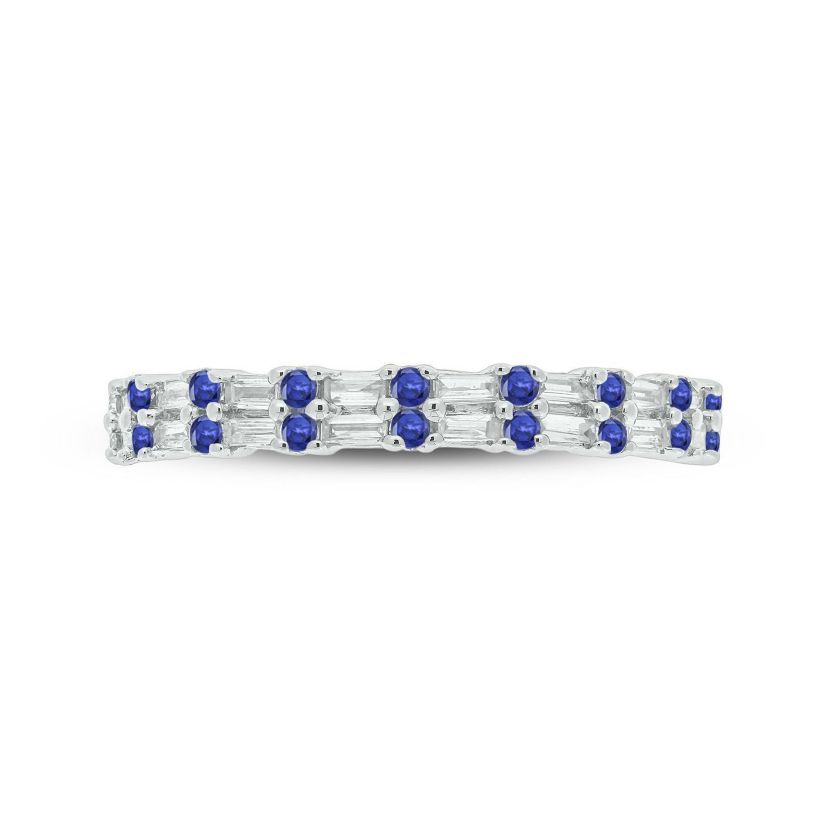 1/3 ct. t.w. Diamond & Blue Sapphire Anniversary Band in 14K White Gold