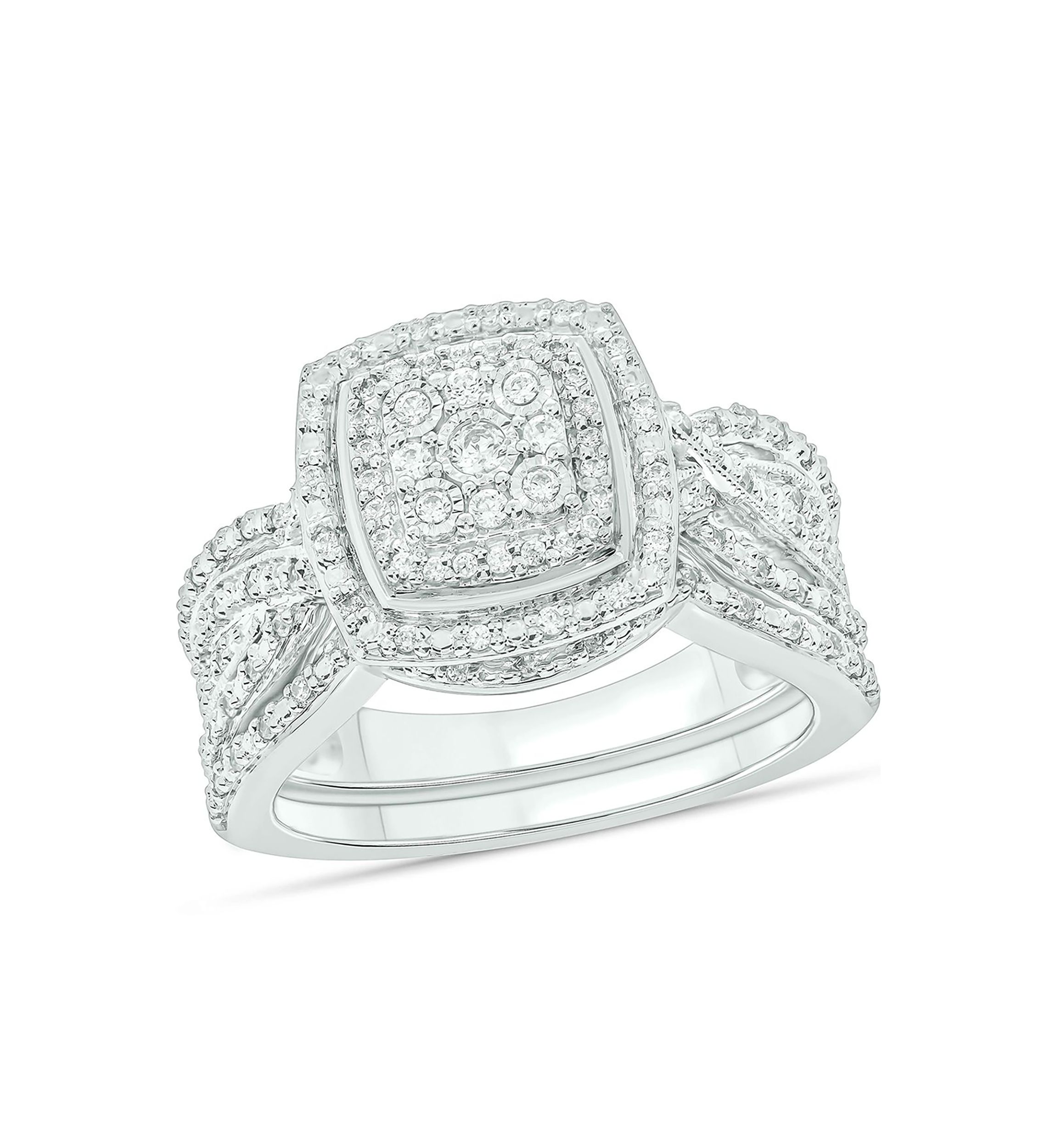 1/3 ct. t.w. Diamond Miracle Plate Bridal Ring in Sterling Silver
