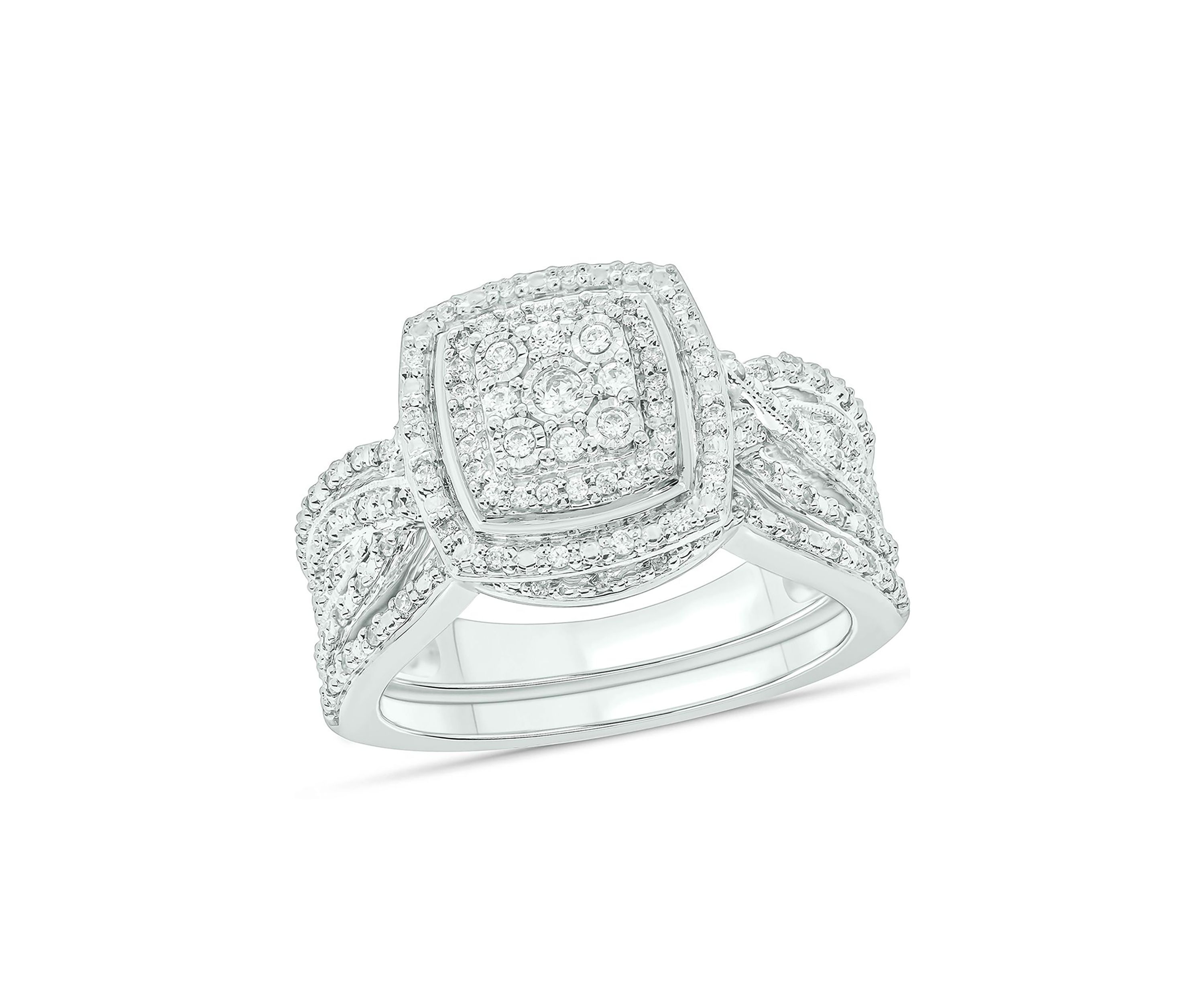 1/3 ct. t.w. Diamond Miracle Plate Bridal Ring in Sterling Silver