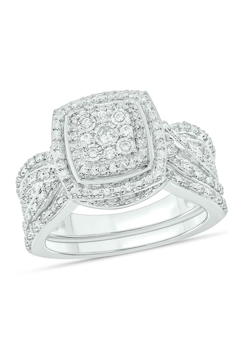 1/3 ct. t.w. Diamond Miracle Plate Bridal Ring in Sterling Silver