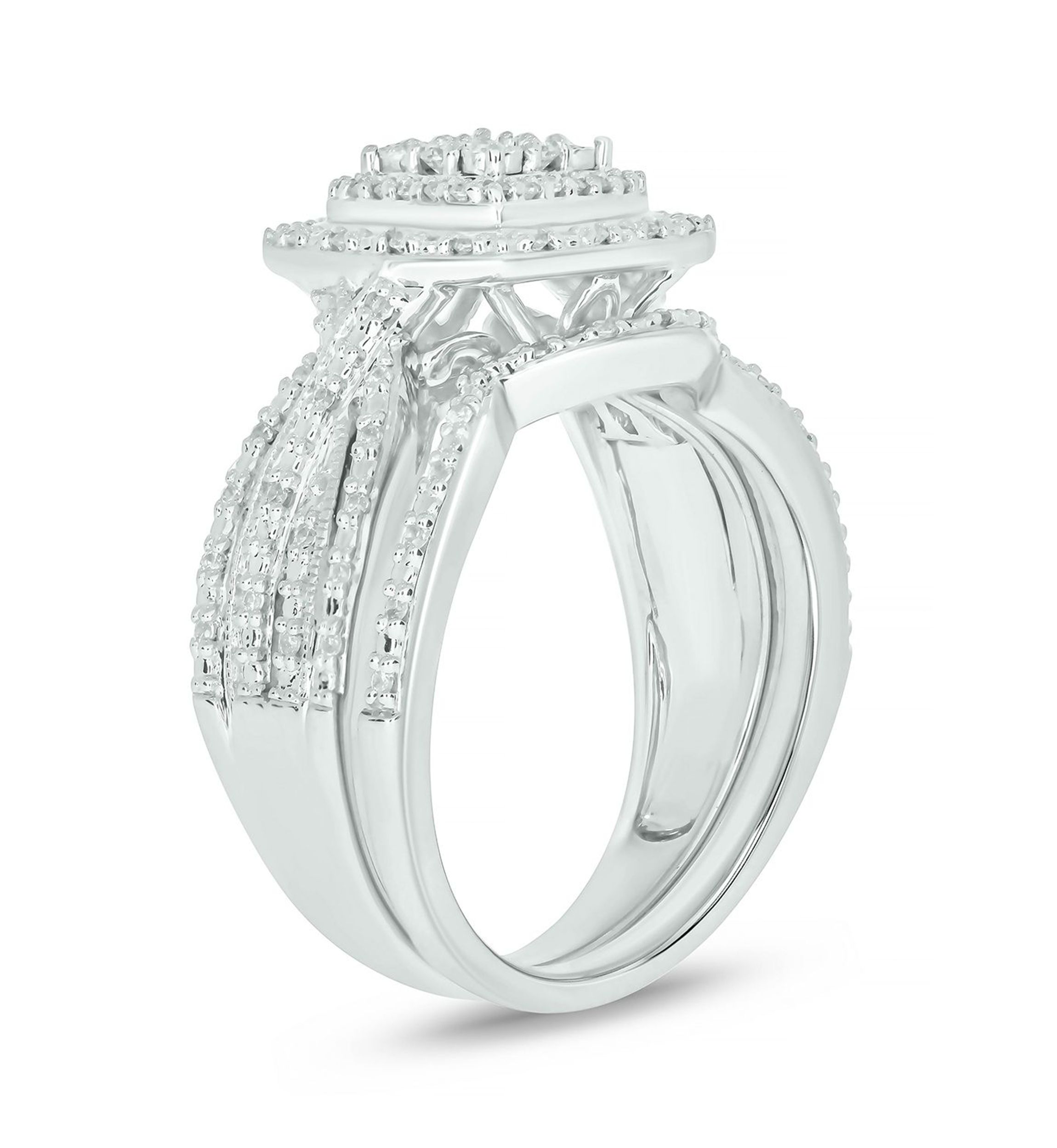 1/3 ct. t.w. Diamond Miracle Plate Bridal Ring in Sterling Silver