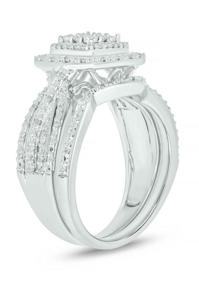 1/3 ct. t.w. Diamond Miracle Plate Bridal Ring in Sterling Silver