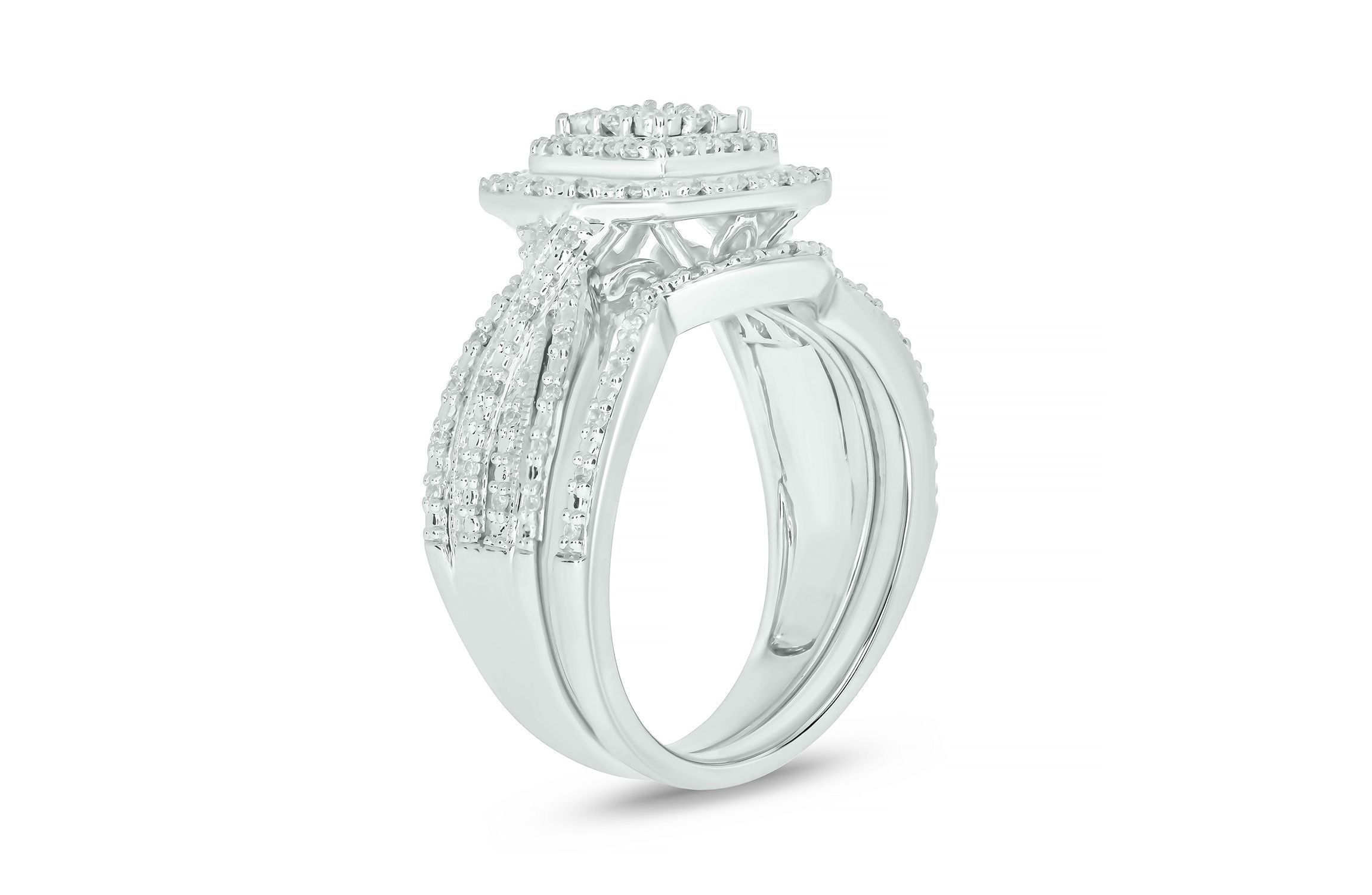 1/3 ct. t.w. Diamond Miracle Plate Bridal Ring in Sterling Silver