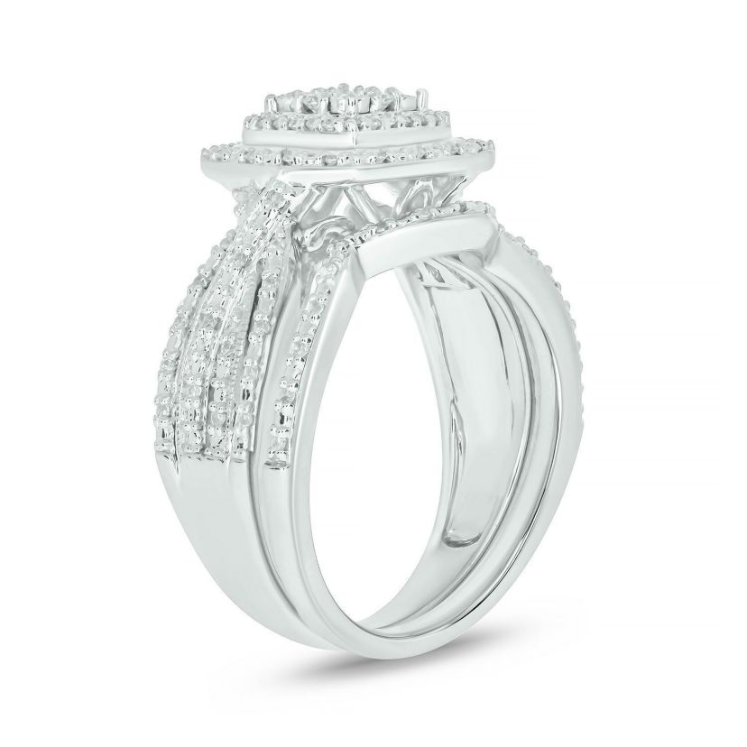 1/3 ct. t.w. Diamond Miracle Plate Bridal Ring in Sterling Silver