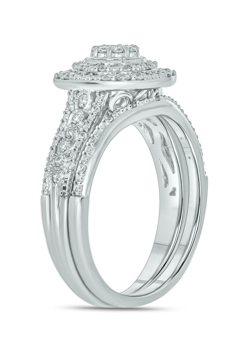 1/3 ct. t.w. Diamond Miracle Plate Bridal Ring in Sterling Silver