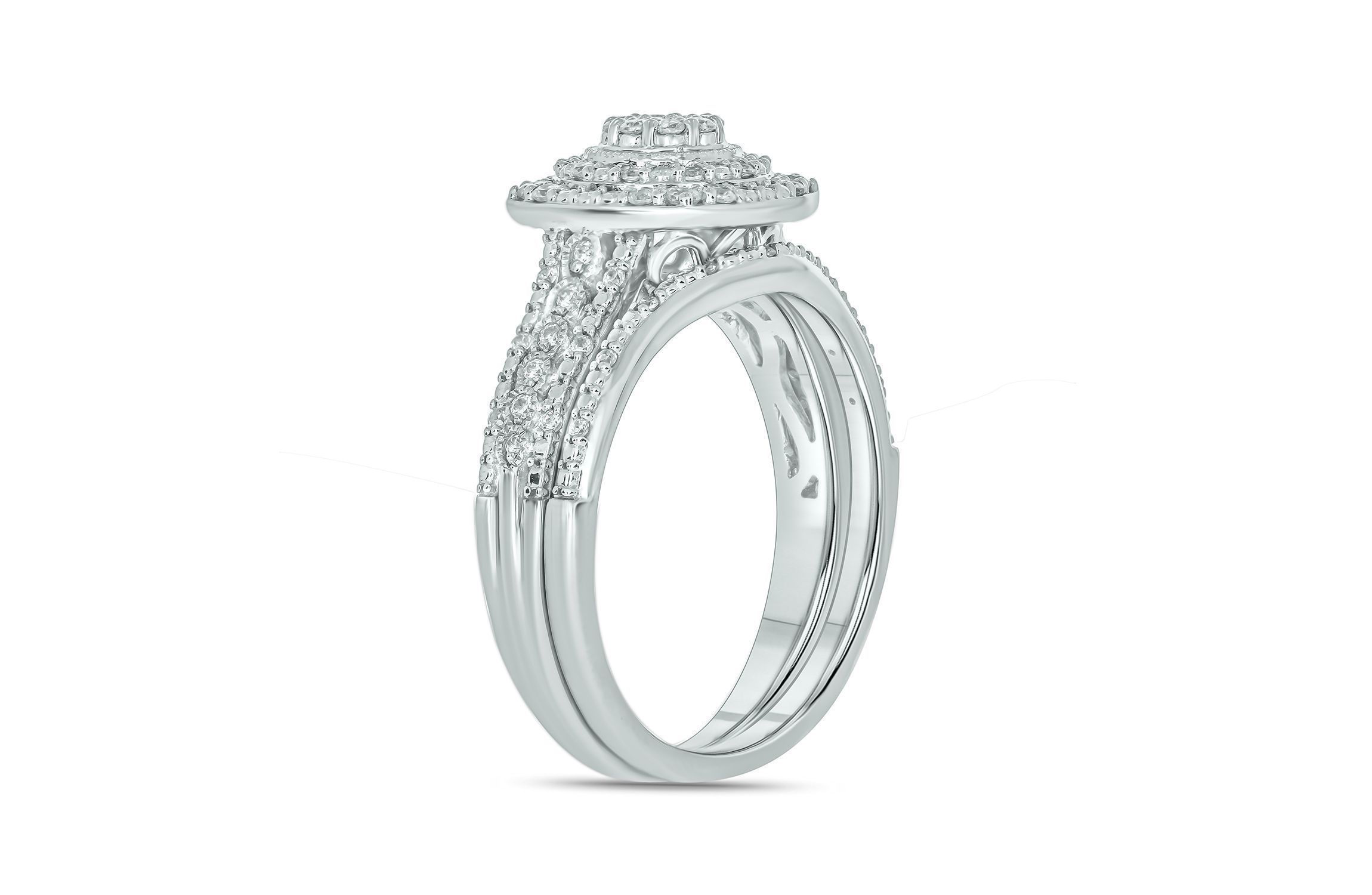 1/3 ct. t.w. Diamond Miracle Plate Bridal Ring in Sterling Silver