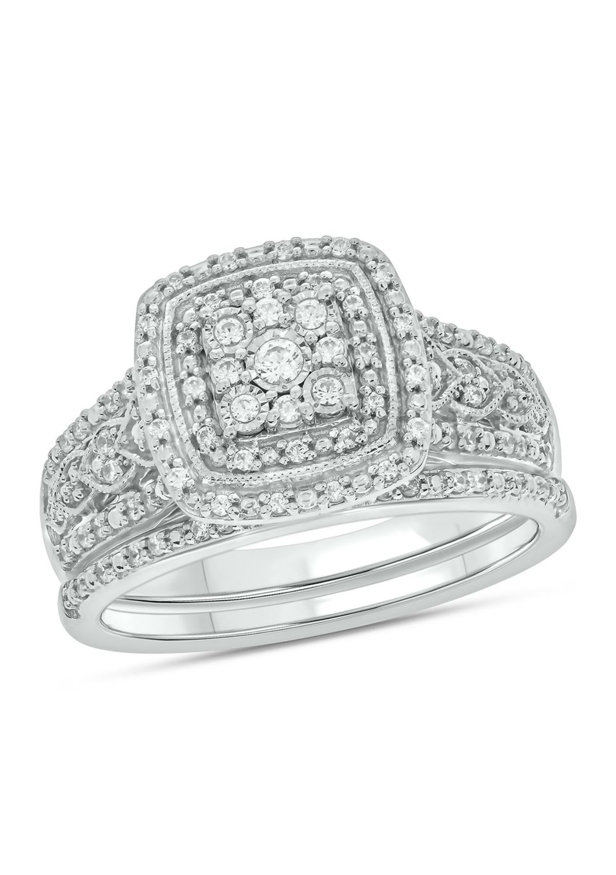 1/3 ct. t.w. Diamond Cushion Frame Bridal Ring in Sterling Silver